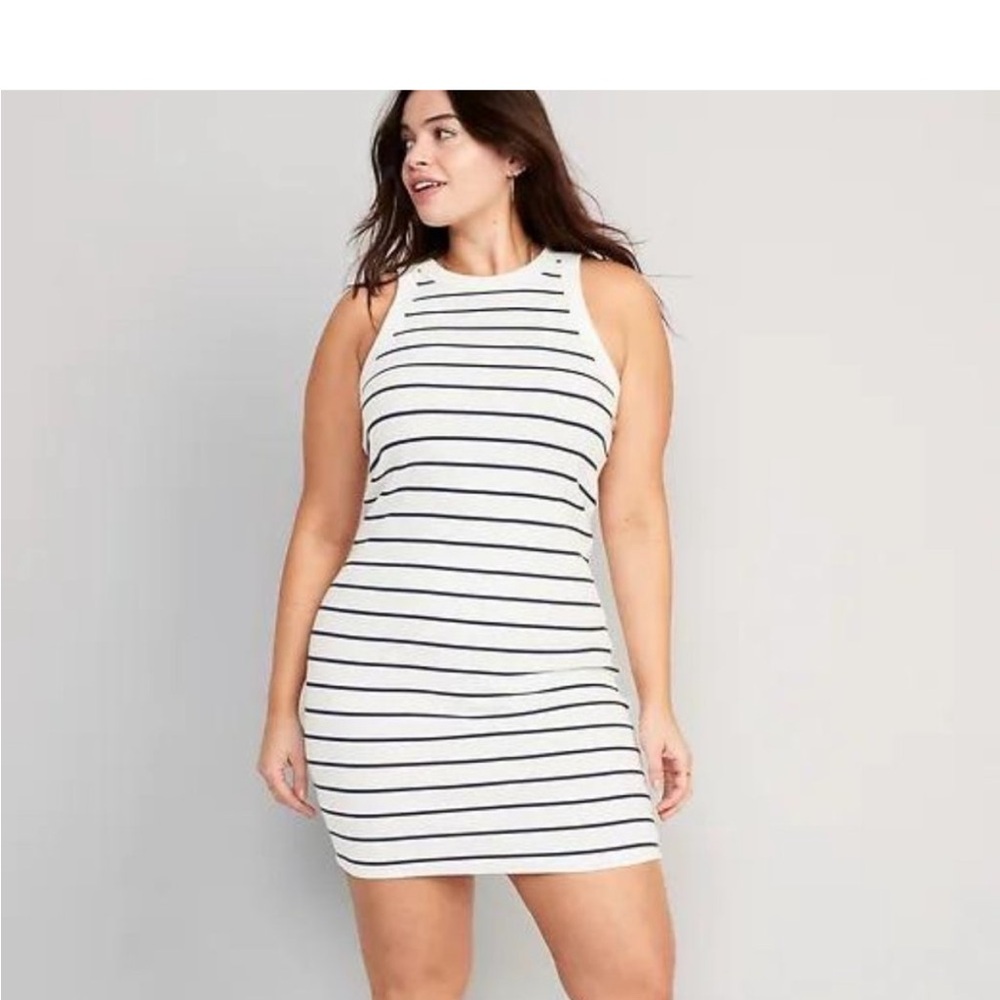 NEW Old Navy Fitted Sleeveless Rib-Knit Striped Mini Dress Petite XXL NWT